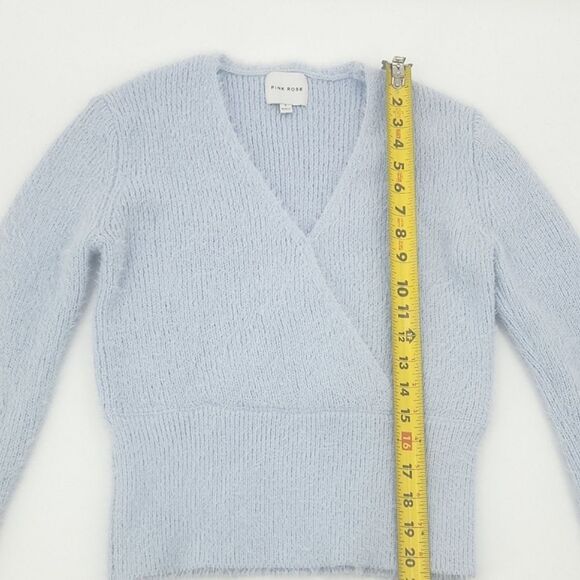Pink Rose Fluffy Fuzzy Sweater Womens Size Large Powder Blue Y2K Rave Clueless - Picture 5 of 7